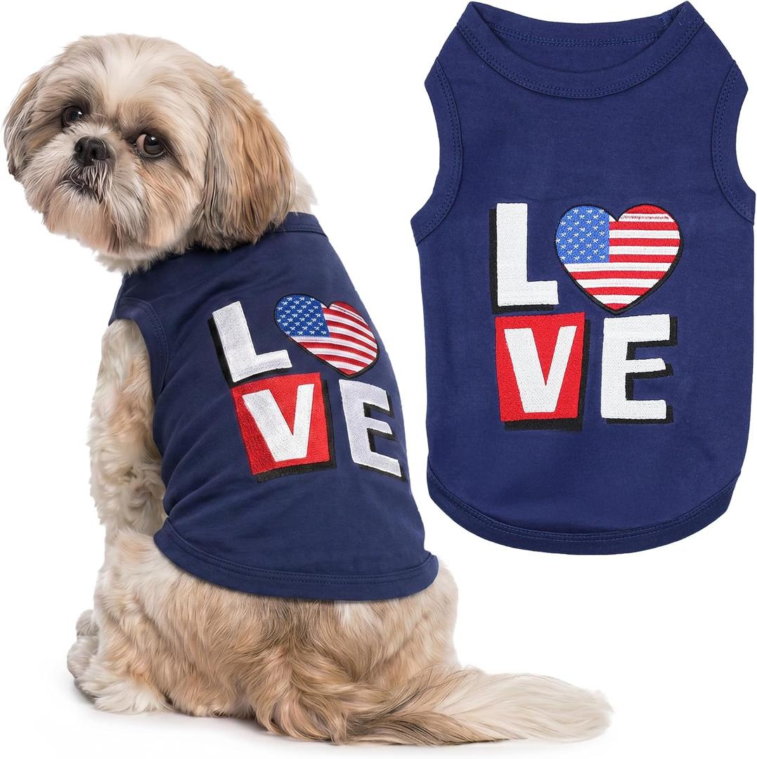 Parisian Pet Dog T-Shirt - Embroidered Love Pet Shirt - 100% Cotton, Breathable Puppy Tee Shirts - Sleeveless Dog Vest - Machine Washable Clothes for Medium-Sized Dogs