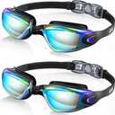 Aegend Swim Goggles 2-Pack, No Leaking Anti-Fog UV Protection Mirrored Swim Glasses for Adult Men Women, Wide View Outdoor (Black)