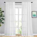 NICETOWN White Linen Sheer Bedroom Curtains 90 inches Long, Rod Pocket & Back Tab Semi Sheer Privacy with Light Filtering Bedroom Window Treatments for Farmhouse, W42 x L90, 2 Panels