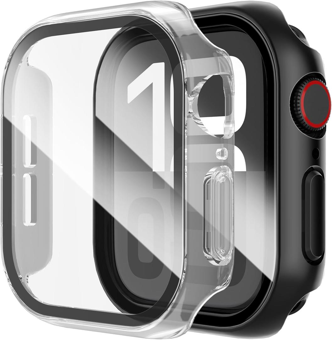 SPGUARD Pack of 2 Full Protective PC Hard Case Compatible with Apple Watch Series 11 10 42mm,with Scratch Resistant Tempered Glass Screen Protector, HD Film Face Cover for iWatch S11 S10 Accessories