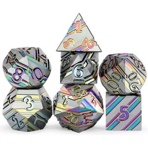 DNDND Rainbow Stripe DND Metal Dice Set,7 PCS Zinc Alloy with Gift Case for Dungeons and Dragons D&D (Rainbow)