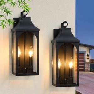 2-Pack 17" Outdoor Wall Light Fixture,2-Light Sand Black Exterior Light Fixture, Waterproof Porch Lighting for House, Farmhouse Sconces Lantern for Front Door, Garage, ETL Listed, E12 Socket