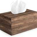 Crutello Rustic Farmhouse Tissue Box Cover - Wooden Brown Rectangular Tissue Holder Easy to Refill - 5" x 9"