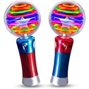 ArtCreativity 7.5 Inch Light Up Magic Ball Toy Wands for Kids, Set of 2, Flashing LED Wands for Boys and Girls, Thrilling Spinning Light Show, Batteries Included, Fun Gift or Birthday Party Favor