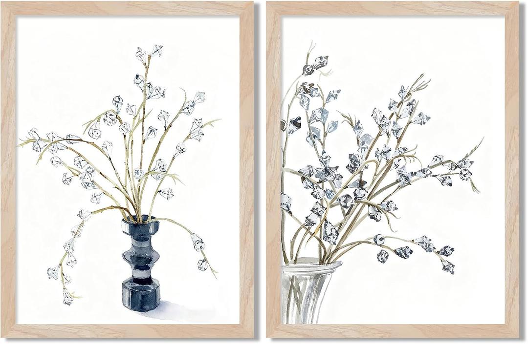 Framed Watercolor Floral Wall Art Canvas Print Minimalist Botanical Painting with Solid Wood Frame and Acrylic Cover, Neutral Flower Picture for Living Room Bedroom Home Decor16X20IN