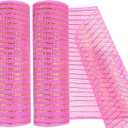 2 Pack Deco Mesh 10 Inch x 30 Feet Decor Mesh Ribbon with Metallic Foil Deco Mesh Wreath Supplies Ribbon Mesh Roll for Spring Wreaths, Craft, Party Decoration (Pink)