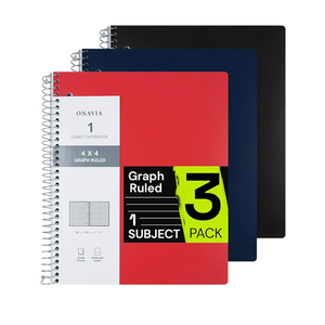 Spiral Notebook for School 3 Pack, 1 Subject, 4x4 Graph Ruled Paper, 100 Sheets, 9" x 11", 1 Divider with Pocket, 3 Hole Punched, Plastic Cover, 1/4" Grid Note Book Bulk, Assorted Colors