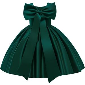 6M-8T Baby Girl Big Bowknot Birthday Pageant Dress Toddler Party Tutu Gown Baptism Dresses (12-18 Months, Dark Green)