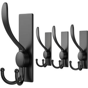 VAEHOLD 4 Pack Adhesive Towel Hooks Robe Towel Wall Hooks Stainless Steel Heavy Duty Coat Hooks, Multifunctional Practical Hooks for Hanging Bathrobes, Coats (Black)