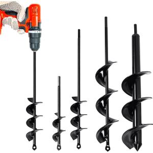 Auger Drill Bit for Planting 4 Pack, Garden Ground Earth Spiral 3/8" Hex Drive Drill, Easy Bulb Post Hole Digger Flowers, Metal Bedding Digging Plant Rapid Planter Tool