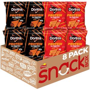 Doritos Protein Tortilla Chips, 2 Flavor Variety Pack, 1.3 oz Bags (8 Pack) | 13g Protein, No Colors from Artificial Sources, No Artificial Flavors, Nacho Cheese, Sweet & Tangy BBQ (EXP 10/20/26)