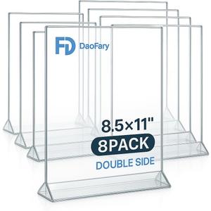 Daofary 8 Pack Acrylic Sign Holder 8.5 x 11, Double Sided Picture Frame Stand up Table Top Sign Holders, Clear Display Stand Menu Flyer Holder for Wedding Party (Provide Non-slip Mats)
