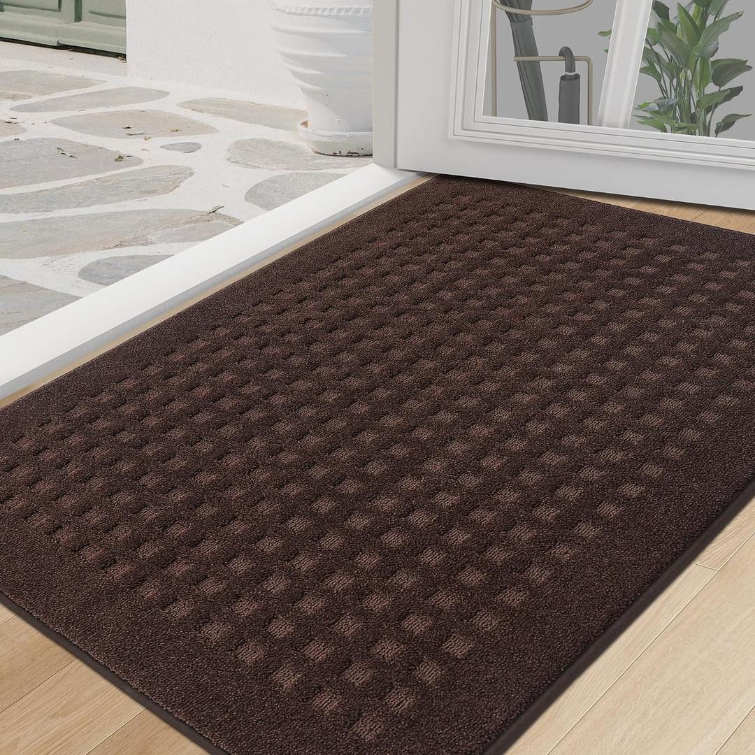 BEQHAUSE Door Mats Indoor Entrance 32"x48", Non-Slip Entryway Rugs Absorbent Washable, Low Profile Waffle Floor Mats for House, Dirt Trapper Doormat Inside Welcome Mat for Dog Mud Paws, Dark Brown
