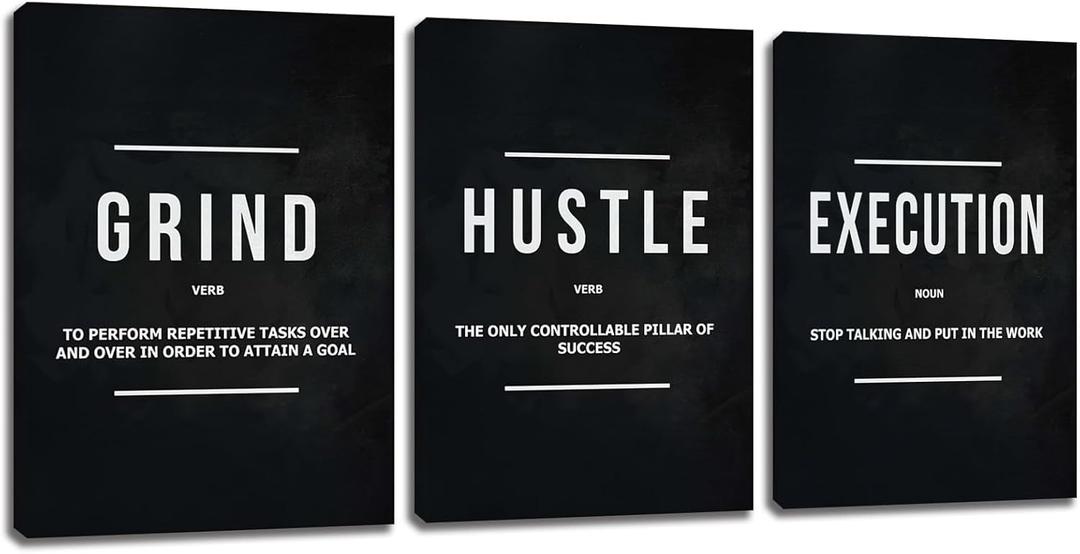Motivational Office Wall Decor Inspirational Success Canvas Wall Art Hustle Posters Prints Entrepreneur Quote Wall Picture Paintings 3 Pieces Artwork Home Bedroom Framed Easy to Hang(36Wx16H)