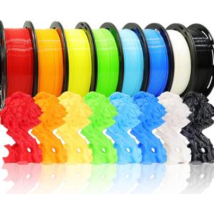 1.75mm 8 Spools Popular Colors 3D Printer PLA Filament Bundle Pack: Black White Red Blue Yellow Orange Limegreen SkyBlue, Each Spool 250g, Widely Compatible, Total 2Kg 3D Printing Filament
