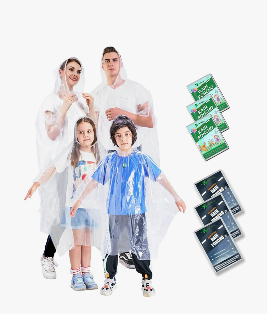 Disposable Rain Ponchos for Kid And Adults, Family 6 Pack Extra Thicker Emergency Ponchos