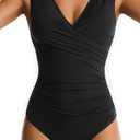 YOOWSS Women's One Piece Swimsuit Tummy Control Plung V-Neck Bathing Suit Wide Straps Swim Suit Wrap Swimwear, M