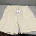 SIR7 Men's Linen Casual Classic Fit 11 Inch Inseam Elastic Waist Shorts with Drawstring (XL, Beige)