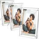 AITEE 4x6 Acrylic Picture Frames 3 Pack, Clear Picture Frames with Stand, Magnetic Frame Acrylic Lucite Frameless Transparent Cubes Floating Gift for Home Office Desktop Display Horizontally 