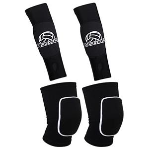 obmwang 2 Pieces Volleyball Accessories Including Volleyball Knee Pads and Arm Sleeves with Protection Pads and Thumb Hole for Women Girls Teens(Black)