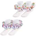 LSULIBYB Girls Leopard Ruffle Cotton Ankle Socks, Adjustable Cuff Design Big Double Lace Frilly Dress Sock for Toddlers 1-10T (US, Age, 6 Years, 8 Years, Rainbow 2 Pairs)