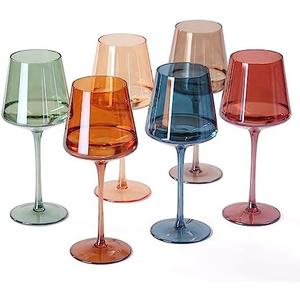 comfit Hand Blown Colored Wine Glasses Set of 6-18oz Multi Colored Square Wine Glasses with Tall Long Stems and Flat Bottom,Crystal Colorful Wine Glass comfit Hand Blown Colored Wine Glasses Set of 6-18oz Multi Colored Square Wine Glasses with Tall Long Stems and Flat Bottom,Crystal Colorful Wine Glass