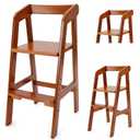 Yoleo Wooden High Chair for Toddlers to Teens, Adjustable Dining Feeding Chair with Steps Grows with Child, Max 60kg (Nut-Brown)