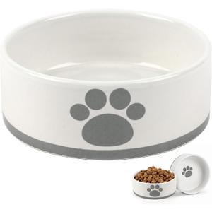 Ceramic Dog Bowl, 4.3" Round x 1.6" Tall, Small Dog Food and Water Bowls, White, Perfect for Dogs Up to 20 lbs, Microwave and Dishwasher Safe, Small Size
