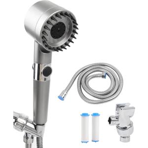 Filtered Shower Head with Handheld High Pressure 3 Spray Mode Showerhead with Filters Wash to Clean Tub, Tile & Pets. Stainless Steel Hose, Wall & Overhead Brackets