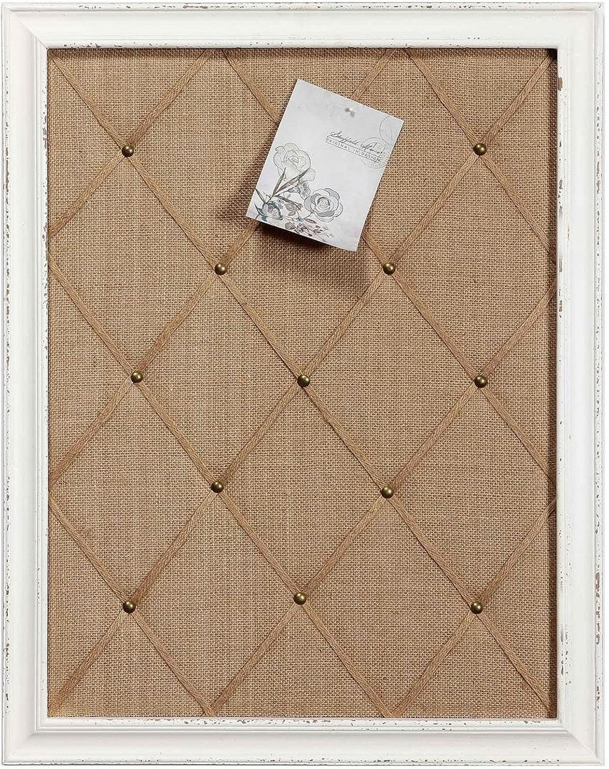 Antique White Linen Fabric Pin Board, 21"27" Message Board Wall Decor, Burlap Bulletin Board Picture Memo Board, Large Cork Boards for Walls with Frame, Vision Board for Farmhouse Home,Office Decor (20.7"1"26.8")