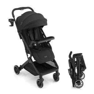 Gromast Lightweight Baby Stroller with Detachable Snack Tray, One-Hand Quick Fold, 15lbs Compact Travel Stroller with Adjustable Backrest, UV-Protective Canopy & Cup Holder - Black