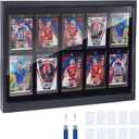 10 Wooden Sport Cards Display Case with LED Lights,UV Protection Acrylic Wall Cabinet,for Football Basketball Trading CardsIncludes 10 Standard Card Sleeves