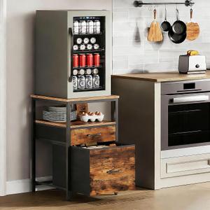 Herture Mini Fridge Stand with 3 Storage, Mini Fridge Cabinet, Beverage Fridge Table, Heavy Duty 18.11" L* 18.11" W Tabletop, for Dorm, Apartment,Office, Bedroom, Rustic Brown 