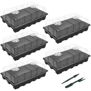 Gardzen 5-Set Seed Starter Tray Kits, Durable Plant Germination Trays with Humidity Vented Domes and Bases, Ideal for Seed Starting, Indoor Gardening, and Greenhouse (Total 200 Cells) (40-Cell 5-Pack)