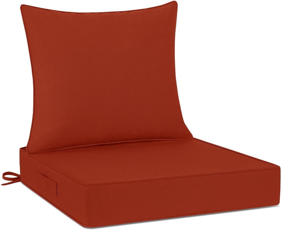Cozyide Outdoor Chair Cushions 24x24, Washable Patio Furniture Cushions with Removable Cover, Waterproof Outdoor Deep Seat Cushion Set with Non-Slip Ties and Handle, Brick Red