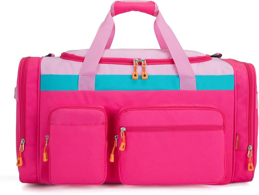 Large Kids Duffle Bag for Travel, Overnight, or Weekender, 22" inch (Pink Rose), 22.0"L x 12.0" H x 12.0"W