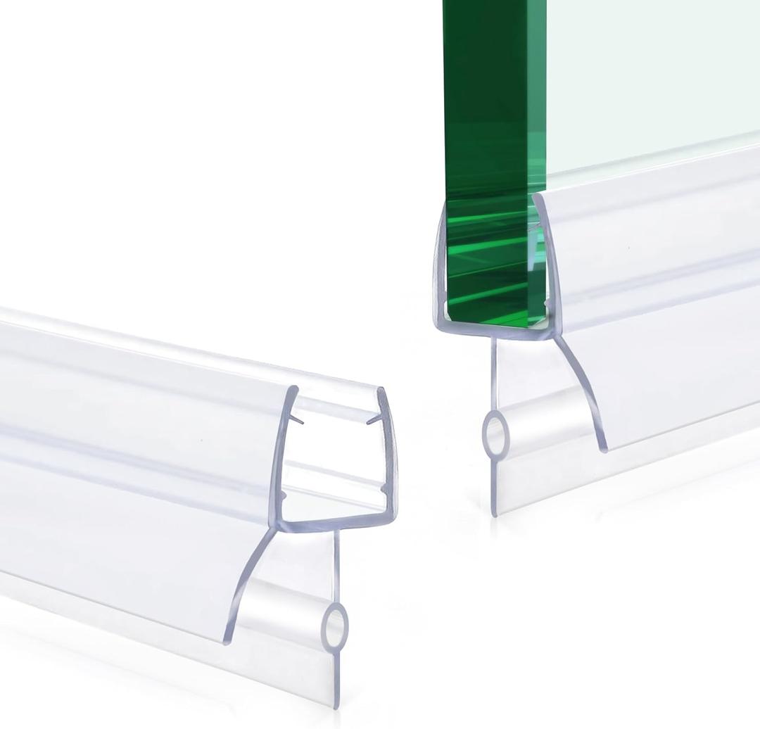 2 PCS Frameless Shower Door Bottom Seal, 5/16 X 36 Ultra Clear Shower Glass Door Seal Strip with Drip Rail, Shower Door Sweep Stop Shower Leaks for 5/16 Inch(8mm) Glass Thick
