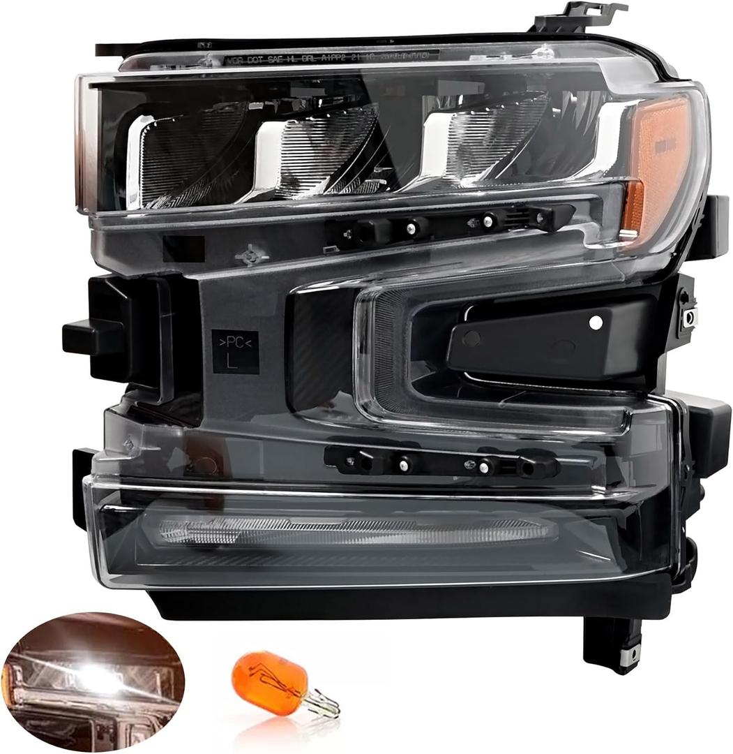 LED Headlights, for 2019-2021 Chevy Silverado 1500 LT WT RST LTZ SSV Custom High Country, Replace 84621850 GM2502497 LED DRL High Low Beam Lamp Turn Signal Front Left Driver Side Head Lights Assembly