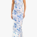 EYNMIN Women's Summer Floral Maxi Dress Square Neck Sleeveless Mesh Bodycon Long Wedding Guest Dresses M