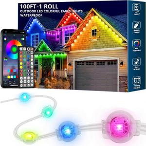 100FT Permanent Outdoor RGB Lights,IP67 Waterproof Smart LED Eaves Lights with App/Remote Control,for Christmas and All Holiday Decor,Daily and Accent Lighting,House Roof and Garden Lighting