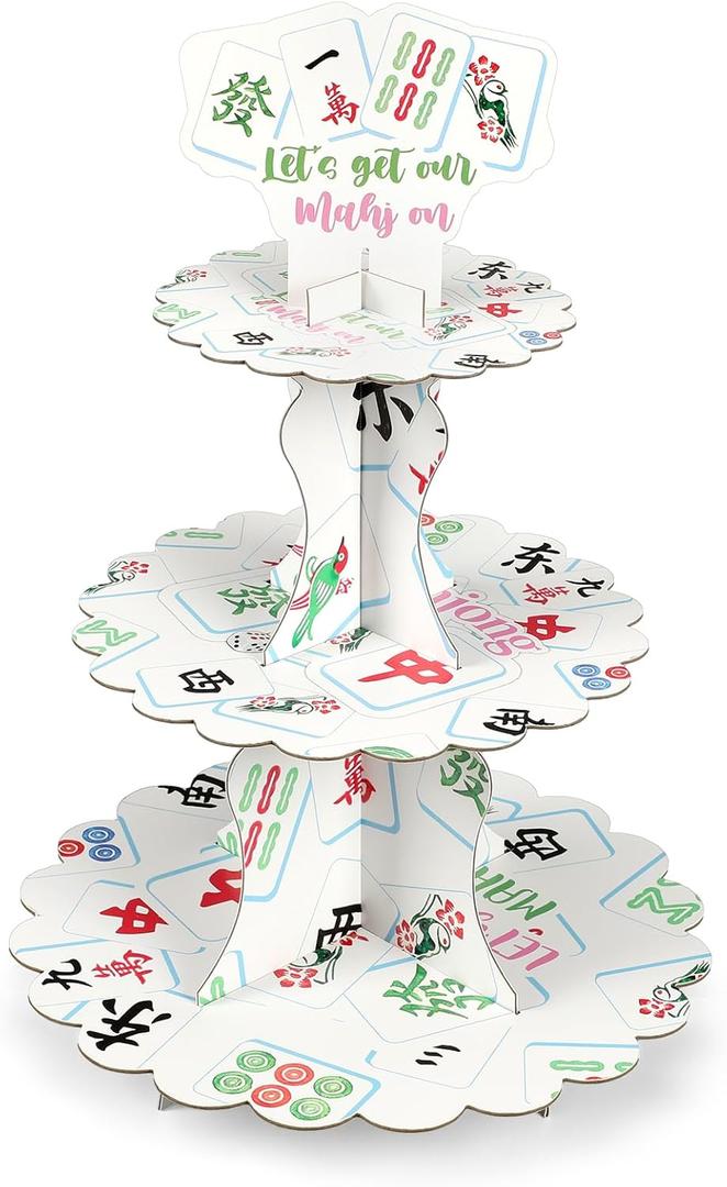 Mahjong 3 Tier Cupcake Stand Decoration Mahjong Party Decoration Game Supplies Cupcake Holder for Birthday Game Night Themed Party Supplies