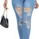 Women Skinny Ripped Jeans Stretch Distressed Destroyed Denim Pants (X-Large, 8115 Light Blue)