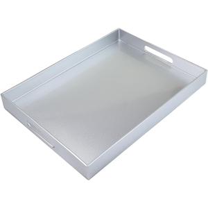 Spsyrine Silver Plastic Serving Tray for Ottoman, Coffee Table, Rectangle Decorative Tray for Entertaining, Outdoor, Living Room, Home Decor (11.8" x 15.7" x 1.6")