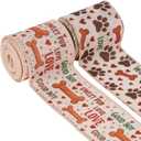 YKW 2 Rolls Dog Bone & Paw Print Burlap Ribbon - 2.5" x 5 Yards Each, Cute Woof and Love Design with Wired Edge, Perfect for Pet-Themed Crafts, Party Decor, Gift Wrapping, Weddings