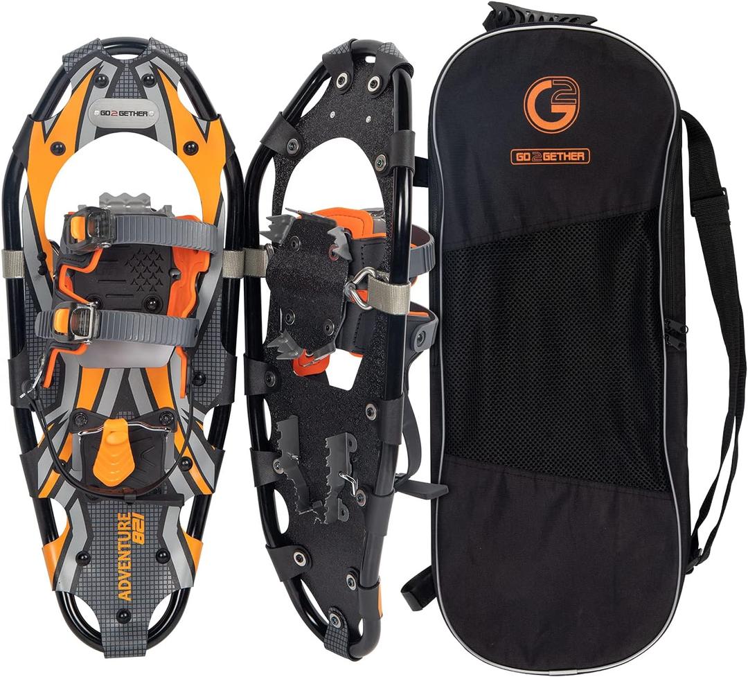 G2 21/25/30/36 Inches Light Weight Snowshoes for Women, Men Youth, Set with Tote Bag, Special EVA Padded Ratchet Binding, Heel Lift, Orange/Blue