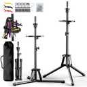 Wig Stand Tripod - Reinforced Metal Mannequin Head Stand with Tool Tray, Adjustable Height 31" - 57" Wig Head Stand for Styling Cosmetology Hairdressing Training with Wig Caps T-Pins Hair Clips