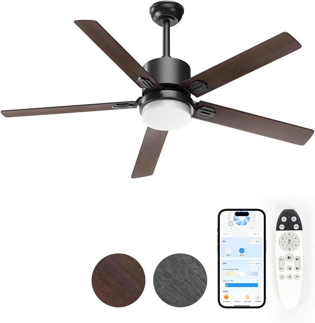Ceiling Fans with Lights - Outdoor Ceiling Fan with Remote - APP Control,42 Inch Modern Ceiling Fan for Patio, Bedroom Living Room (Retro gray maple + walnut)