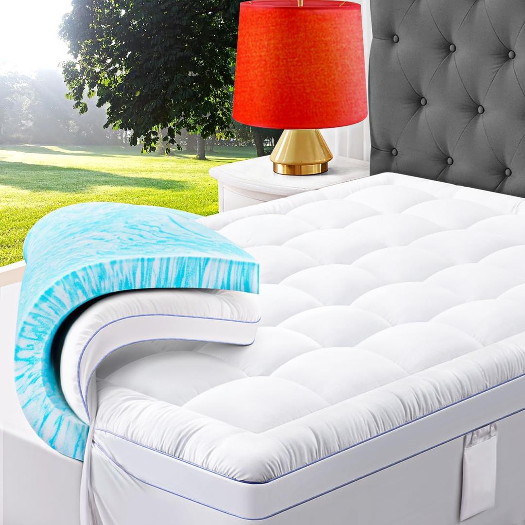 ABENE 3 Inch Dual Layer Memory Foam Mattress Topper Twin, 2 Inch Memory Foam Plus 1 Inch Down Alternative Pillowtop Mattress Pad, with Bedside Pocket, Support for Back Pain (Twin, White)