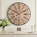 EMAX HOME 20 Inch Large Farmhouse Wall Clock, Light Wood Grain Face with Black Metal Frame, Silent Non-Ticking Quartz Movement, Easy-to-Read Roman Numerals, for Living Room, Bedroom, Kitchen.