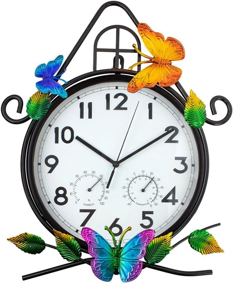 15'' Large Outdoor Clock, Wall Clock with Thermometer & Humidity Silent No-Ticking Outdoor Clocks Waterproof for Patio, Living Room, Kitchen (Black-house)